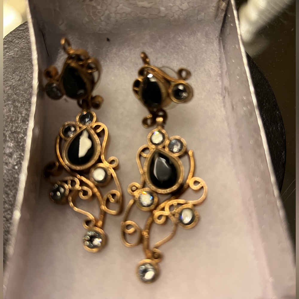 Modern Indian earrings gold plated over sterling silver. Semi precious stones.